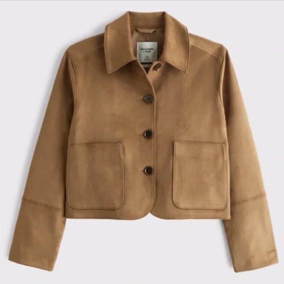 Abercrombie Vegan Suede Button-Through Jacket, TOASTED TAUPE | XS - Picture 2 of 10